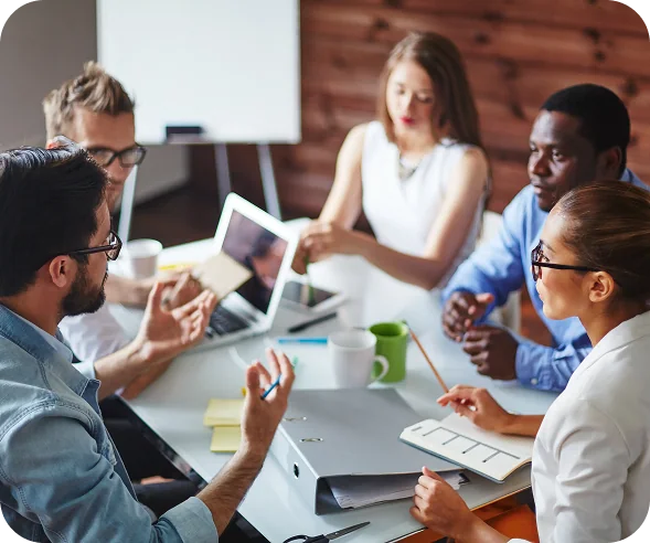 Team discussing ideas during a business meeting
